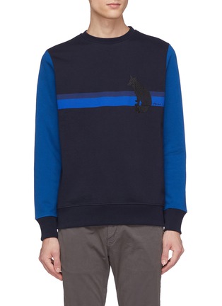 Main View - Click To Enlarge - PS PAUL SMITH - Fox embroidered colourblock stripe sweatshirt