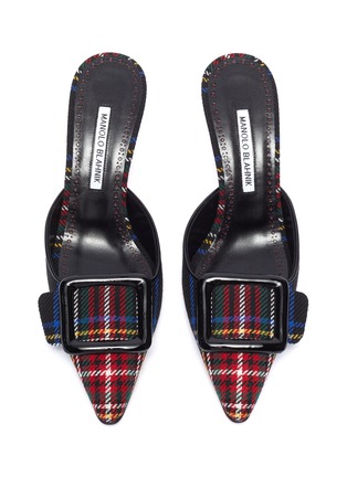 Detail View - Click To Enlarge - MANOLO BLAHNIK - 'Maysalebi 70' square brooch plaid houndstooth check mules'