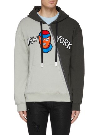 Main View - Click To Enlarge - HACULLA - Slogan graphic Chenille patch colourblock zip hoodie