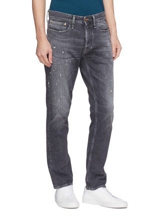 Front View - Click To Enlarge - DENHAM - 'Razor' paint splatter distressed slim fit jeans
