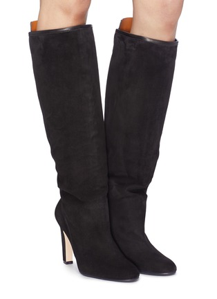 Figure View - Click To Enlarge - STUART WEITZMAN - 'Charlie' leather tab suede knee high boots