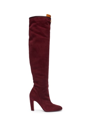 Main View - Click To Enlarge - STUART WEITZMAN - 'Edie' leather panel stretch suede knee high boots
