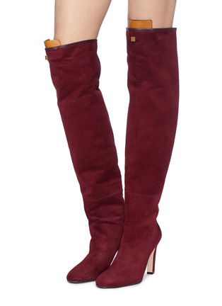 Figure View - Click To Enlarge - STUART WEITZMAN - 'Edie' leather panel stretch suede knee high boots
