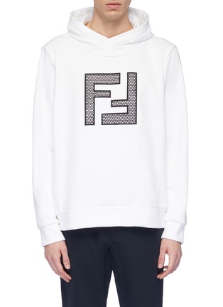 Main View - Click To Enlarge - FENDI SPORT - Mesh logo appliqué hoodie