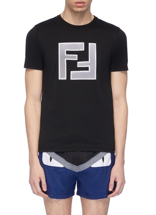 Main View - Click To Enlarge - FENDI SPORT - Mesh logo appliqué T-shirt