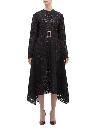 Main View - Click To Enlarge - MATÉRIEL - Belted button leopard lace dress