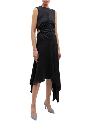 Figure View - Click To Enlarge - MATÉRIEL - Ruched cutout waist drape silk dress