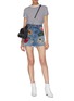 Figure View - Click To Enlarge - MADEWORN - 'The Rolling Stones' mix graphic appliqué frayed denim skirt