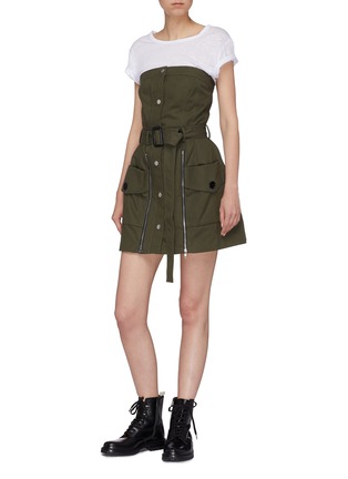 Figure View - Click To Enlarge - JINNNN - Belted zip front strapless bustier dress