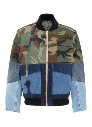 Main View - Click To Enlarge - YVES DELORME - Camouflage print twill panel unisex denim bomber jacket