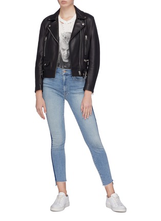 Figure View - Click To Enlarge - MOTHER - 'The Stunner' stripe outseam staggered cuff skinny jeans