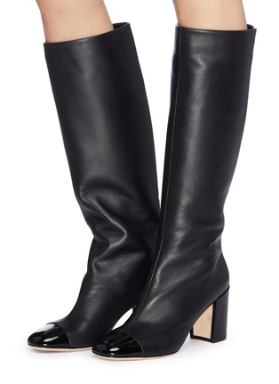 Figure View - Click To Enlarge - RODO - Patent toe leather knee high boots