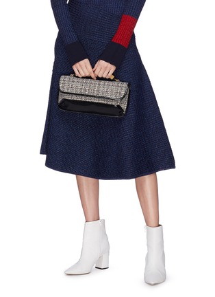 Figure View - Click To Enlarge - RODO - Patent leather panel tweed top handle clutch