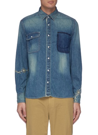 Main View - Click To Enlarge - SACAI - x Dr. Woo floral embroidered pocket denim shirt