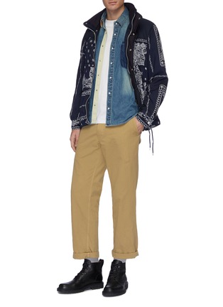 Figure View - Click To Enlarge - SACAI - x Dr. Woo floral embroidered pocket denim shirt