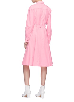 Back View - Click To Enlarge - CÉDRIC CHARLIER - Belted contrast topstitching shirt dress