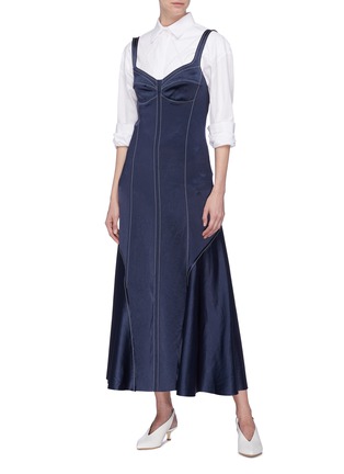 Figure View - Click To Enlarge - CÉDRIC CHARLIER - Contrast topstitching drape panel sleeveless dress