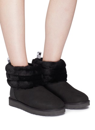 Figure View - Click To Enlarge - UGG - 'Fluff Mini Quilted' faux fur cuff ankle boots