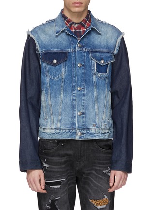 Main View - Click To Enlarge - R13 - 'Sky' distressed patchwork mix denim trucker jacket