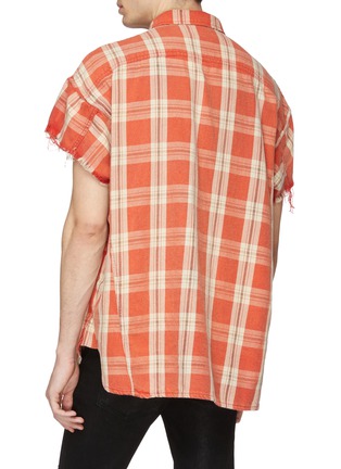 Back View - Click To Enlarge - R13 - Frayed cuff check plaid oversized short sleeve shirt