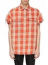 Main View - Click To Enlarge - R13 - Frayed cuff check plaid oversized short sleeve shirt