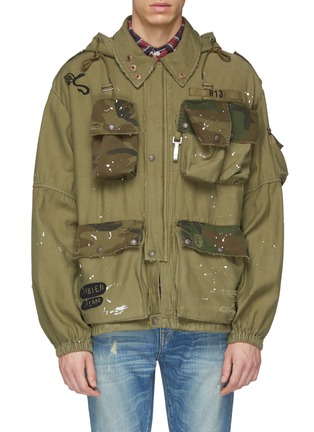 Main View - Click To Enlarge - R13 - Camouflage print patchwork mix pocket jacket