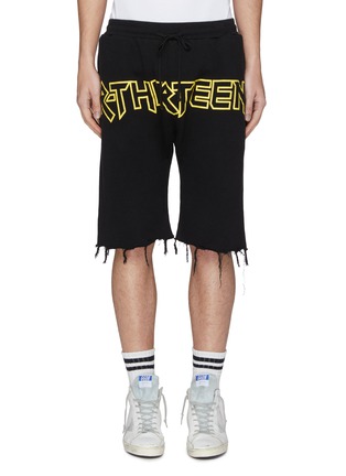 Main View - Click To Enlarge - R13 - 'Rthirteen' slogan print frayed cuff sweat shorts