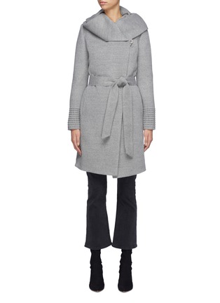 Main View - Click To Enlarge - SENTALER - Belted hooded ribbed cuff melton wrap coat