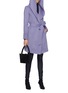 Figure View - Click To Enlarge - SENTALER - Belted hooded ribbed cuff melton wrap coat