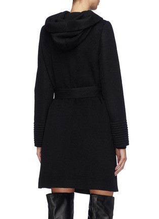 Back View - Click To Enlarge - SENTALER - Belted hooded ribbed cuff melton wrap coat