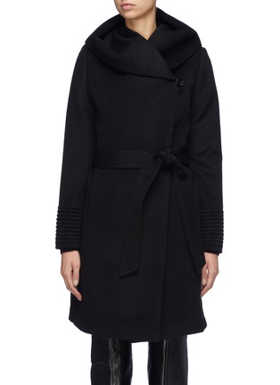 Main View - Click To Enlarge - SENTALER - Belted hooded ribbed cuff melton wrap coat