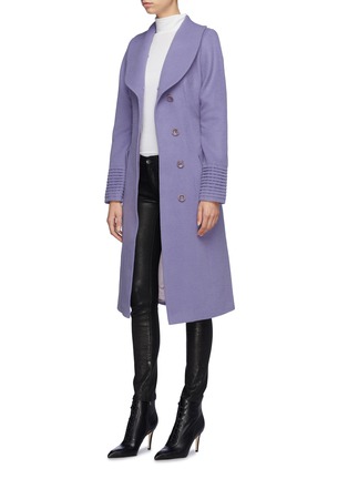 Detail View - Click To Enlarge - SENTALER - Detachable fur collar belted ribbed cuff melton wrap coat