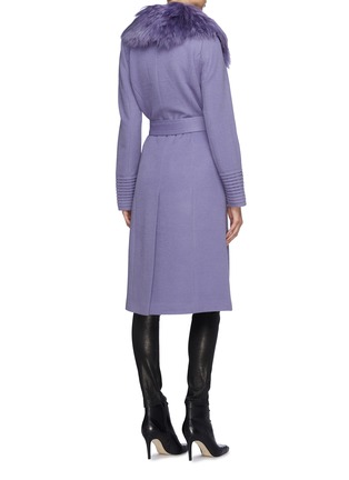 Back View - Click To Enlarge - SENTALER - Detachable fur collar belted ribbed cuff melton wrap coat