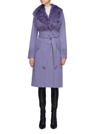 Main View - Click To Enlarge - SENTALER - Detachable fur collar belted ribbed cuff melton wrap coat