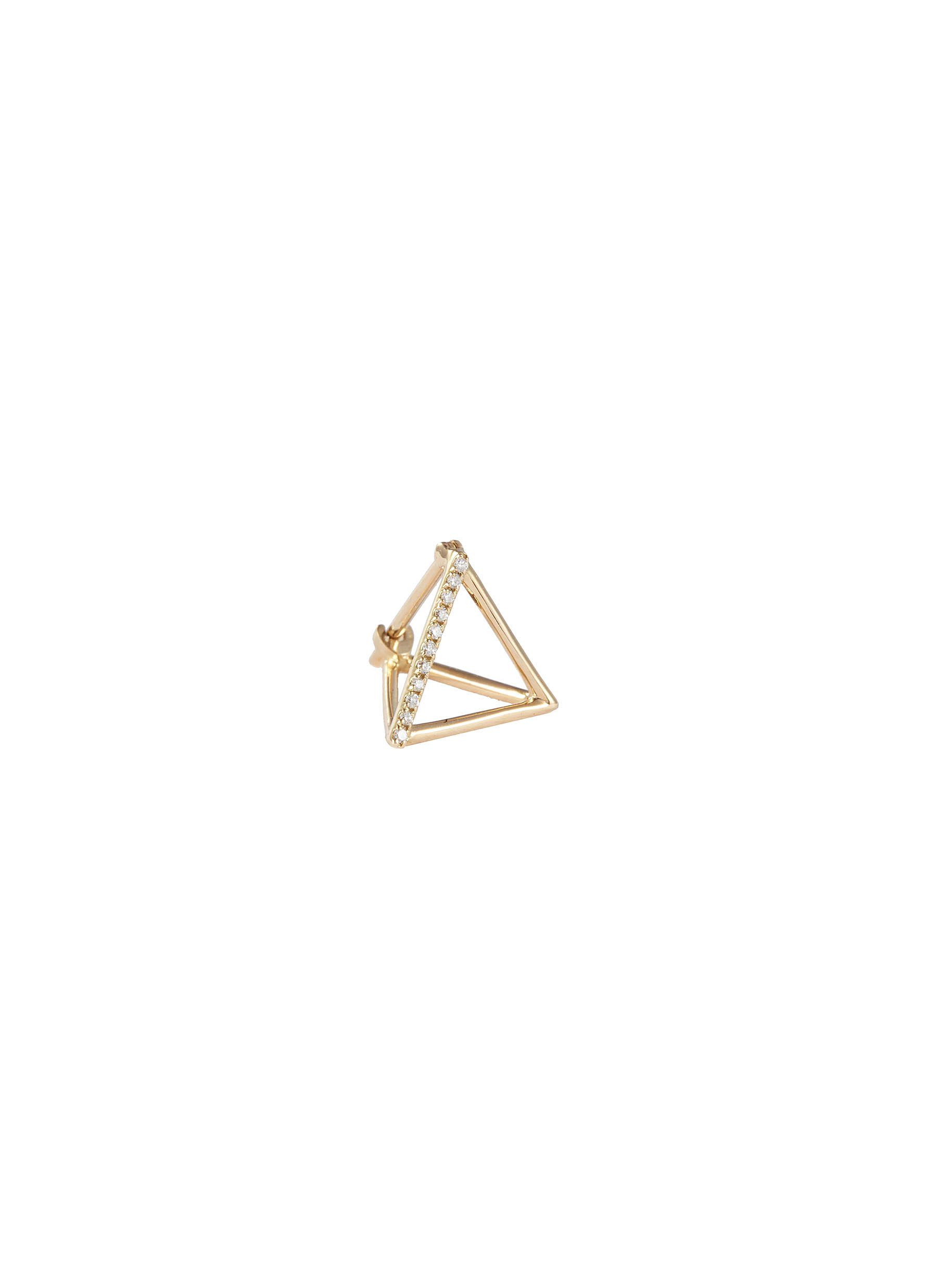 'Triangle' diamond 18k yellow gold pyramid single earring - 10mm
