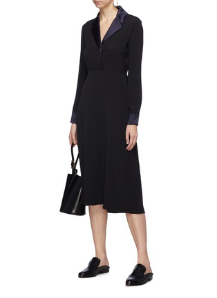 Figure View - Click To Enlarge - ALEX EAGLE - Contrast lapel silk satin tuxedo dress