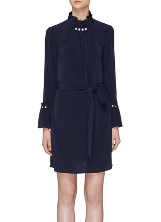 Main View - Click To Enlarge - COMME MOI - Faux pearl embellished ruffle collar dress