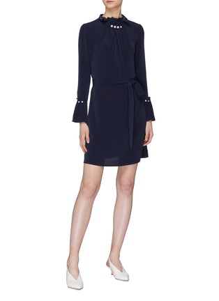 Figure View - Click To Enlarge - COMME MOI - Faux pearl embellished ruffle collar dress