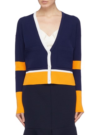Main View - Click To Enlarge - COMME MOI - Colourblock stripe rib knit cardigan