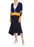 Figure View - Click To Enlarge - COMME MOI - Colourblock stripe rib knit cardigan