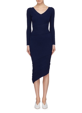 Main View - Click To Enlarge - COMME MOI - Asymmetric hem panelled rib knit dress