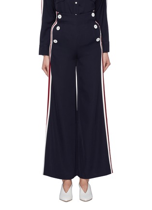 Main View - Click To Enlarge - COMME MOI - Stripe outseam button twill wide leg pants