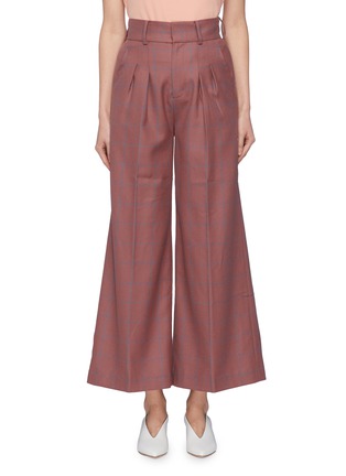 Main View - Click To Enlarge - COMME MOI - Windowpane check sheep wool wide leg pants