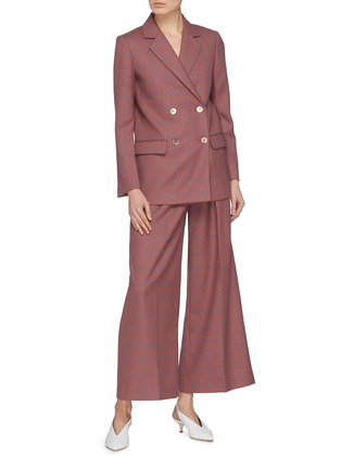 Figure View - Click To Enlarge - COMME MOI - Windowpane check sheep wool wide leg pants