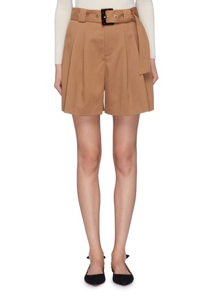 Main View - Click To Enlarge - COMME MOI - Belted pleated gabardine shorts