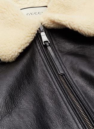  - GUCCI - 'Chateau Marmont' appliqué faux shearling collar leather jacket