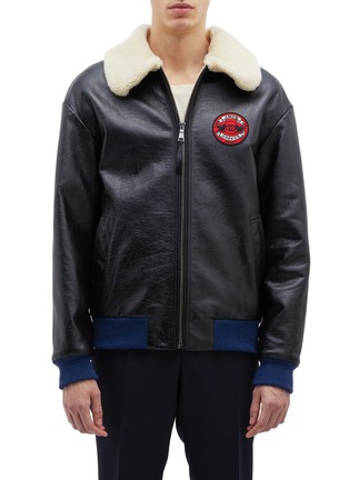 Main View - Click To Enlarge - GUCCI - 'Chateau Marmont' appliqué faux shearling collar leather jacket