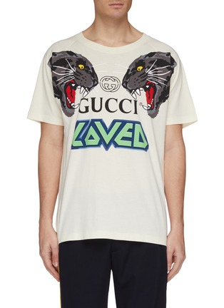 Main View - Click To Enlarge - GUCCI - 'Loved' slogan logo tiger print raglan T-shirt