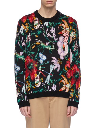 Main View - Click To Enlarge - GUCCI - Pig patch bugle bead floral jacquard sweater