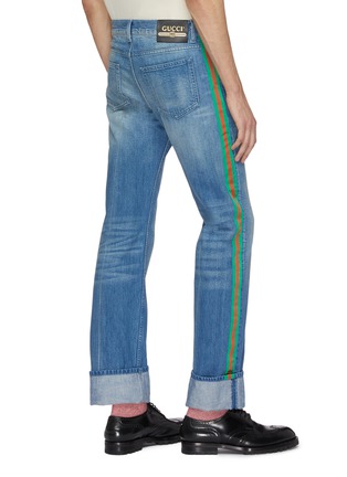 Back View - Click To Enlarge - GUCCI - Fold cuff web stripe outseam jeans